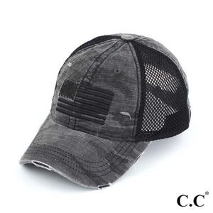 Distressed Camo Baseball Cap With Embroidered USA Flag